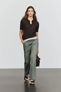 Cotton blend open-knit polo shirt