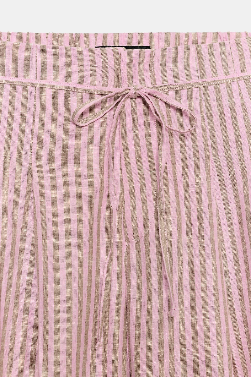 STRIPED DRAWSTRING LINEN PANTS