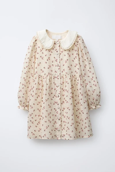 CONTRAST COLLAR FLORAL DRESS