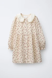 CONTRAST COLLAR FLORAL DRESS