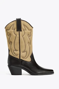 EMBROIDERED COMBINED LEATHER BOOTS