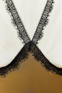 CONTRAST LACE SATIN EFFECT MIDI DRESS
