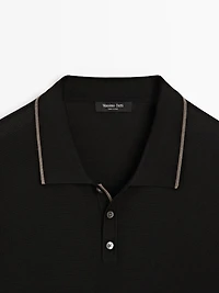 Knit polo shirt with coloured collar detail