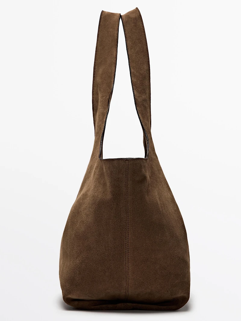 Split leather maxi tote bag