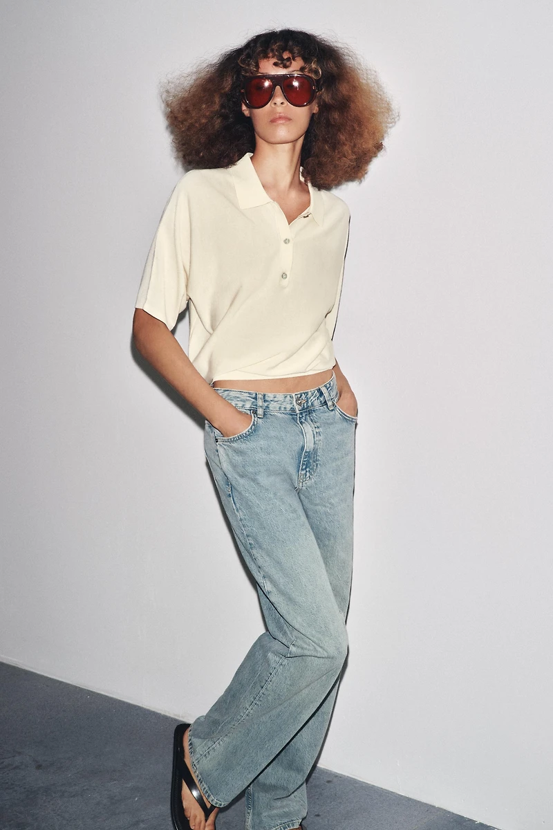 SHORT SLEEVE KNIT POLO TOP
