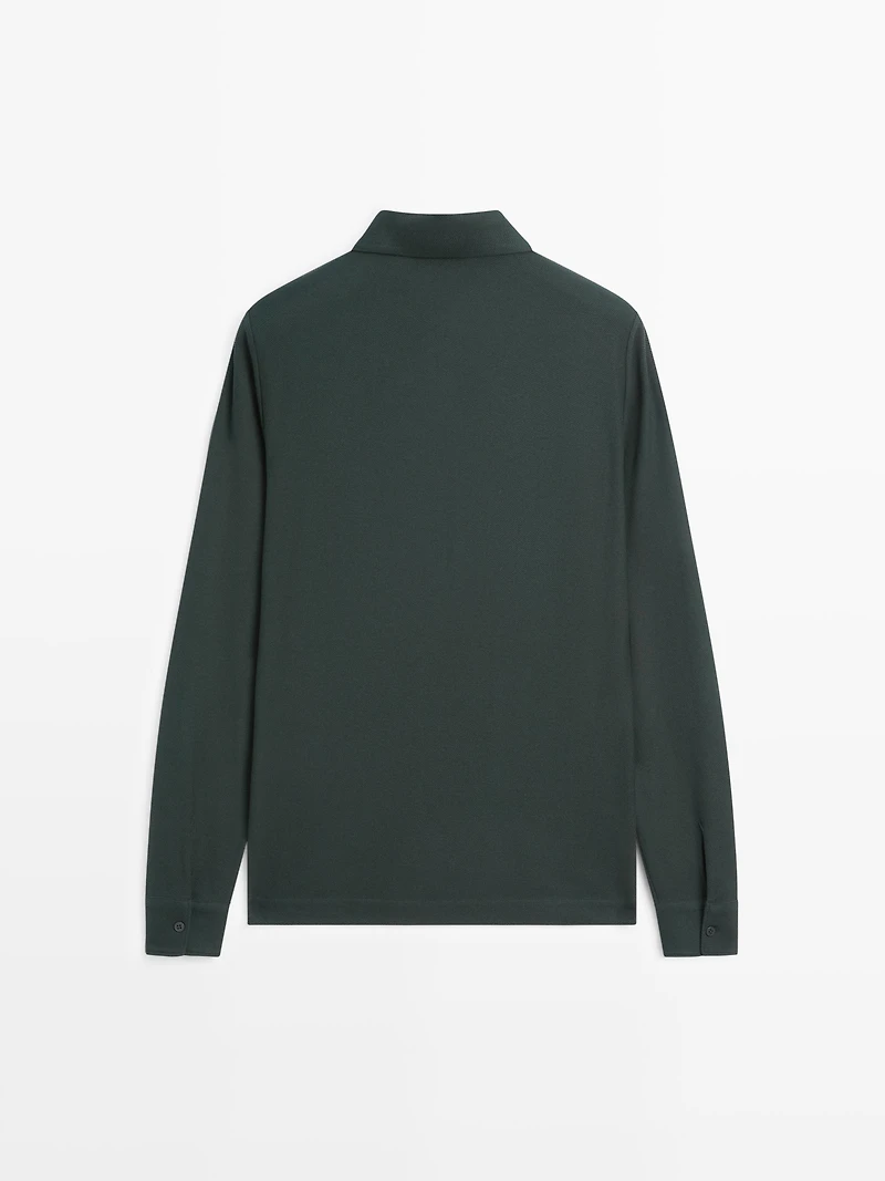 Textured piqué polo shirt with long sleeves