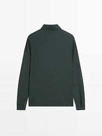 Textured piqué polo shirt with long sleeves