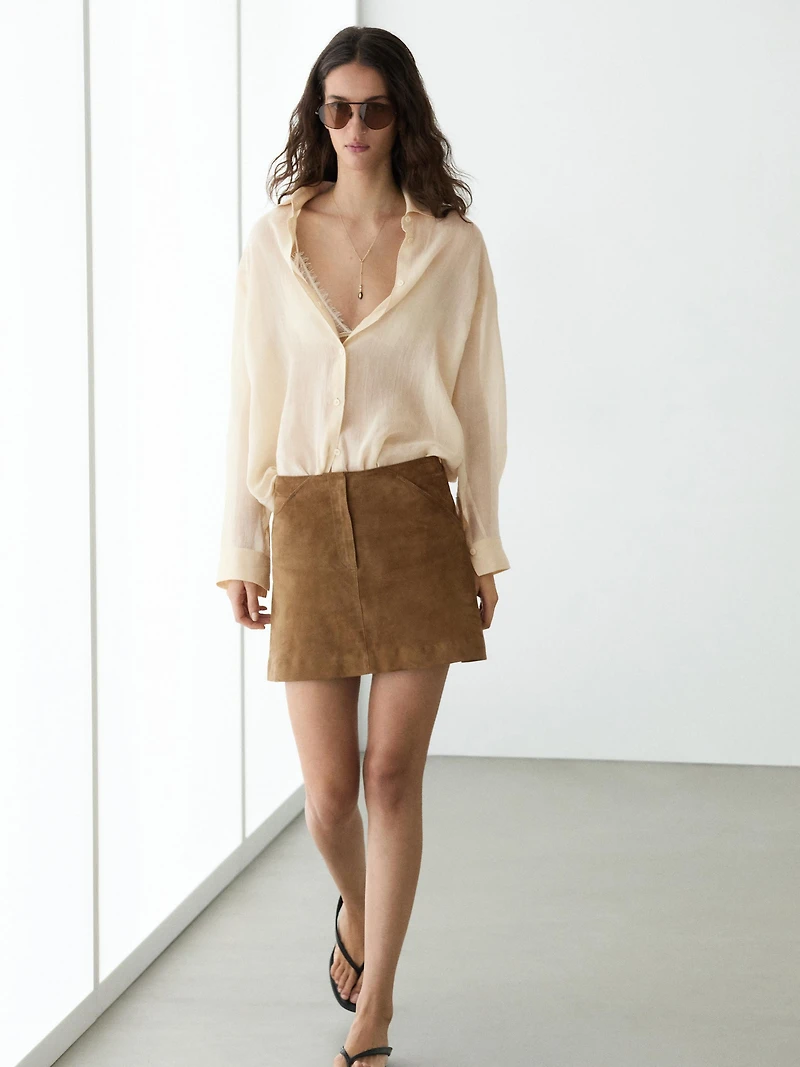 Suede leather mini skirt