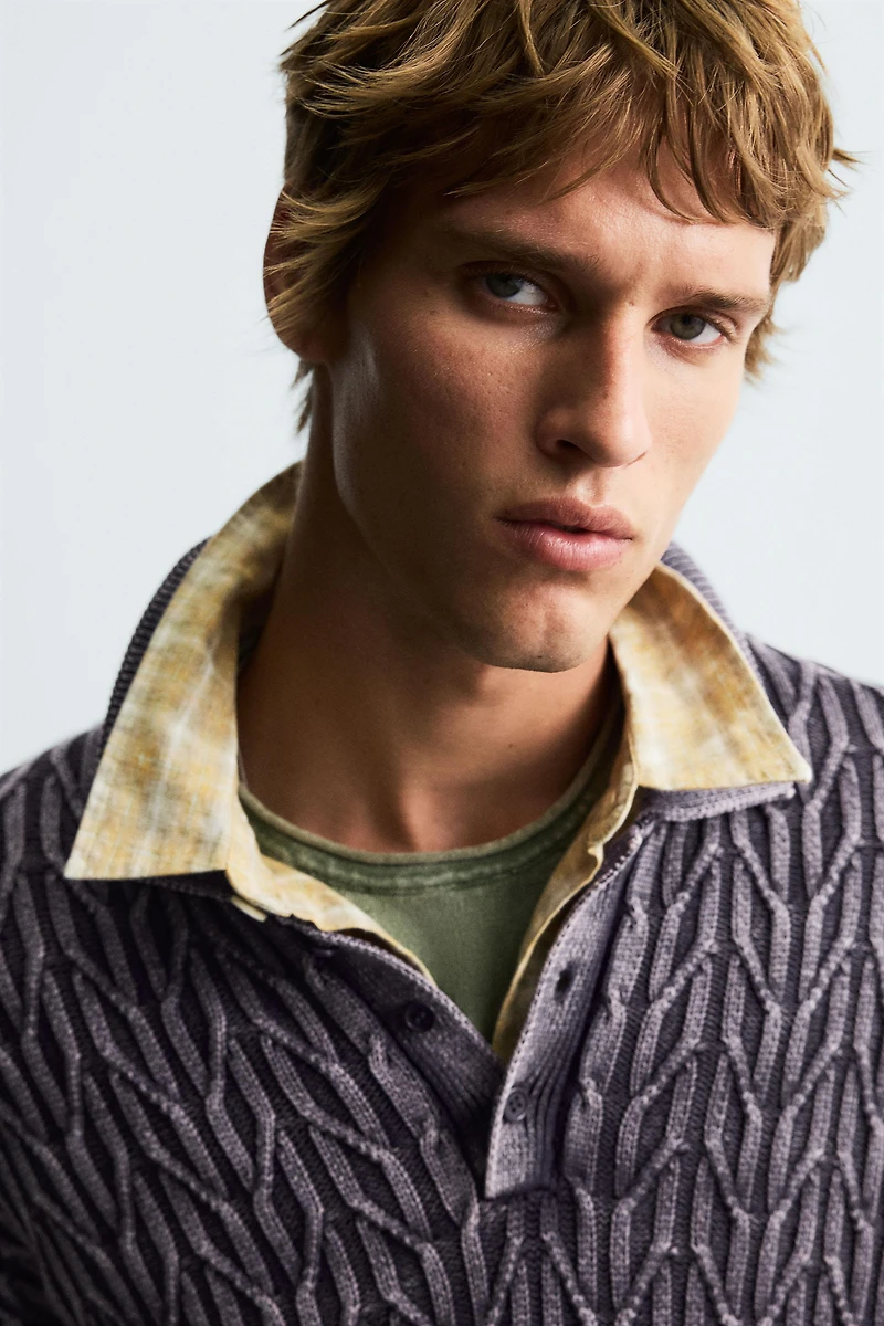 GEOMETRIC JACQUARD KNIT POLO SHIRT