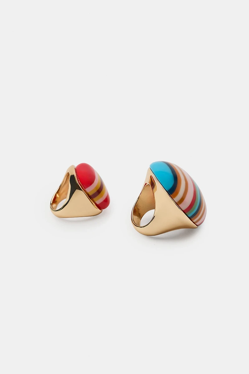 LOT DE 2 BAGUES RAYURES RÉSINE