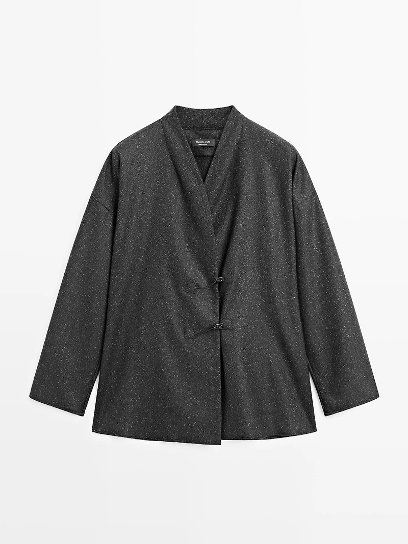 Knickerbocker yarn effect wool blend shirt with horn button detail