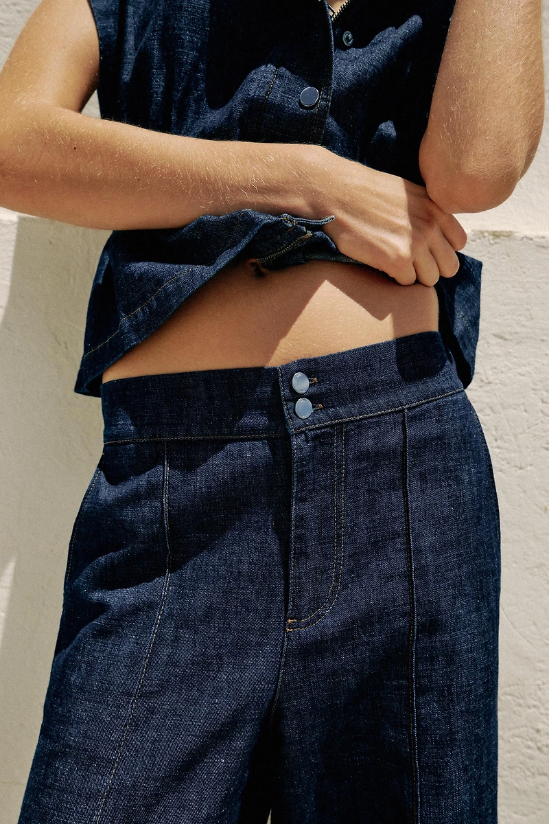 LINEN BLEND STRAIGHT LEG PANTS