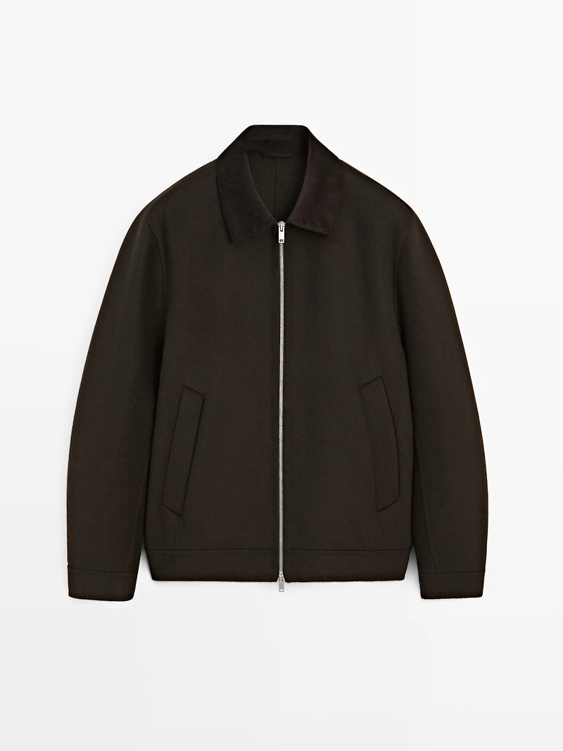 Wool jacket with double corduroy collar