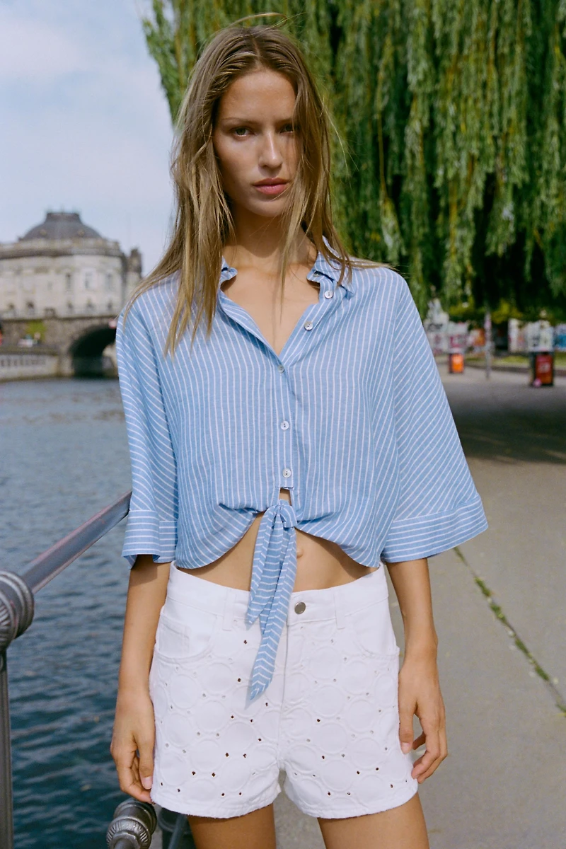 Z1975 MID-RISE EYELET EMBROIDERED SHORTS