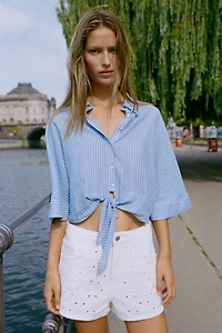 Z1975 MID-RISE EYELET EMBROIDERED SHORTS