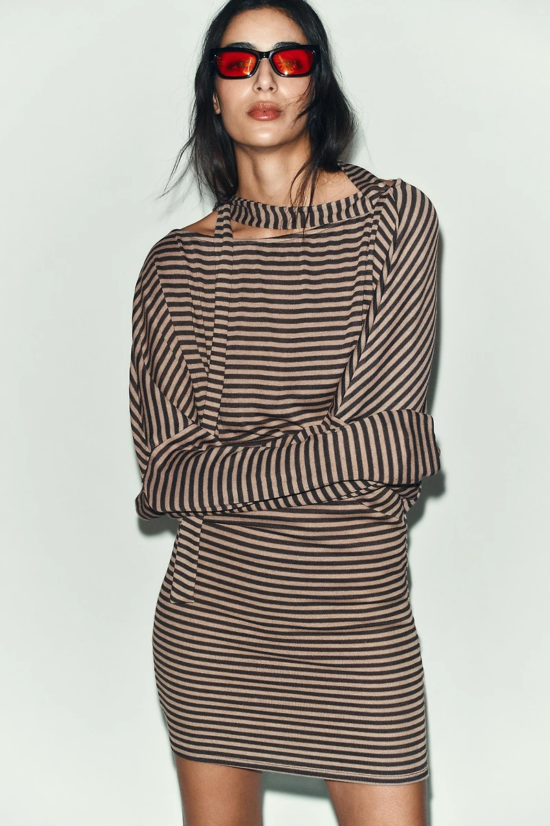 STRIPED BELTED DRESS