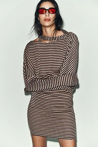 STRIPED BELTED DRESS