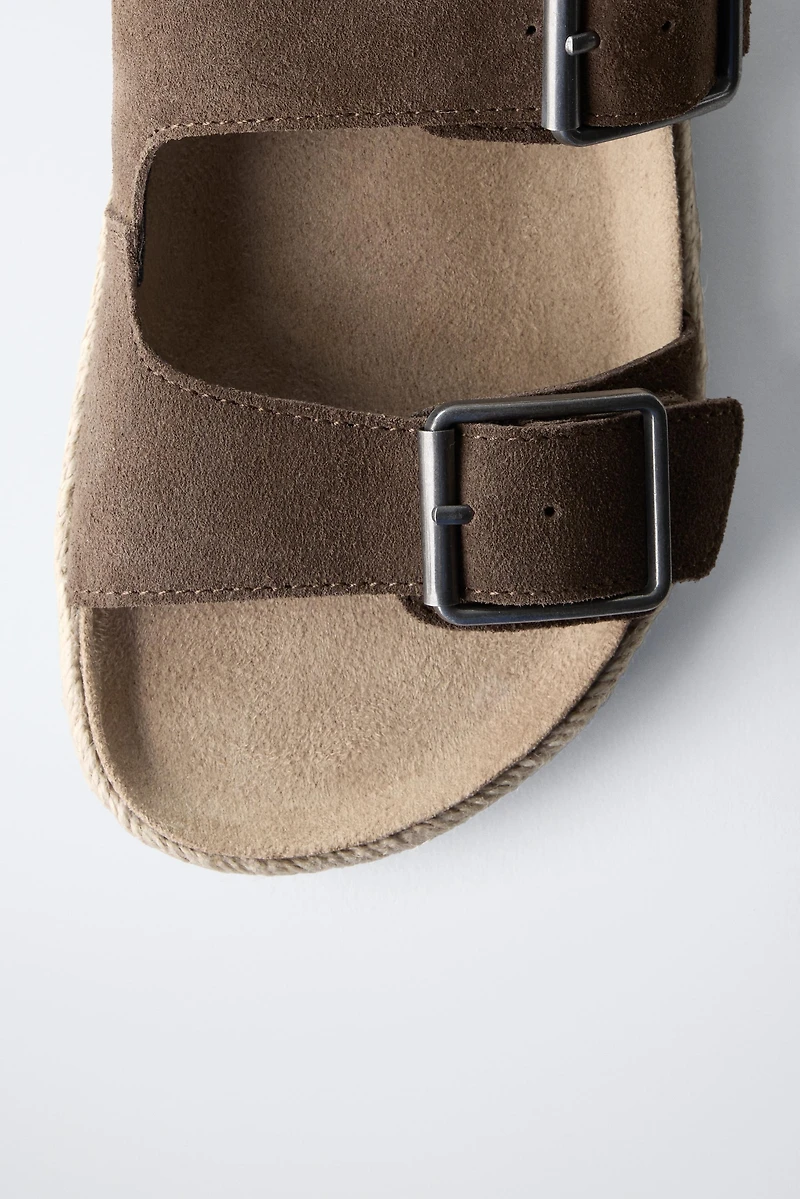 LEATHER AND JUTE BUCKLE SANDALS