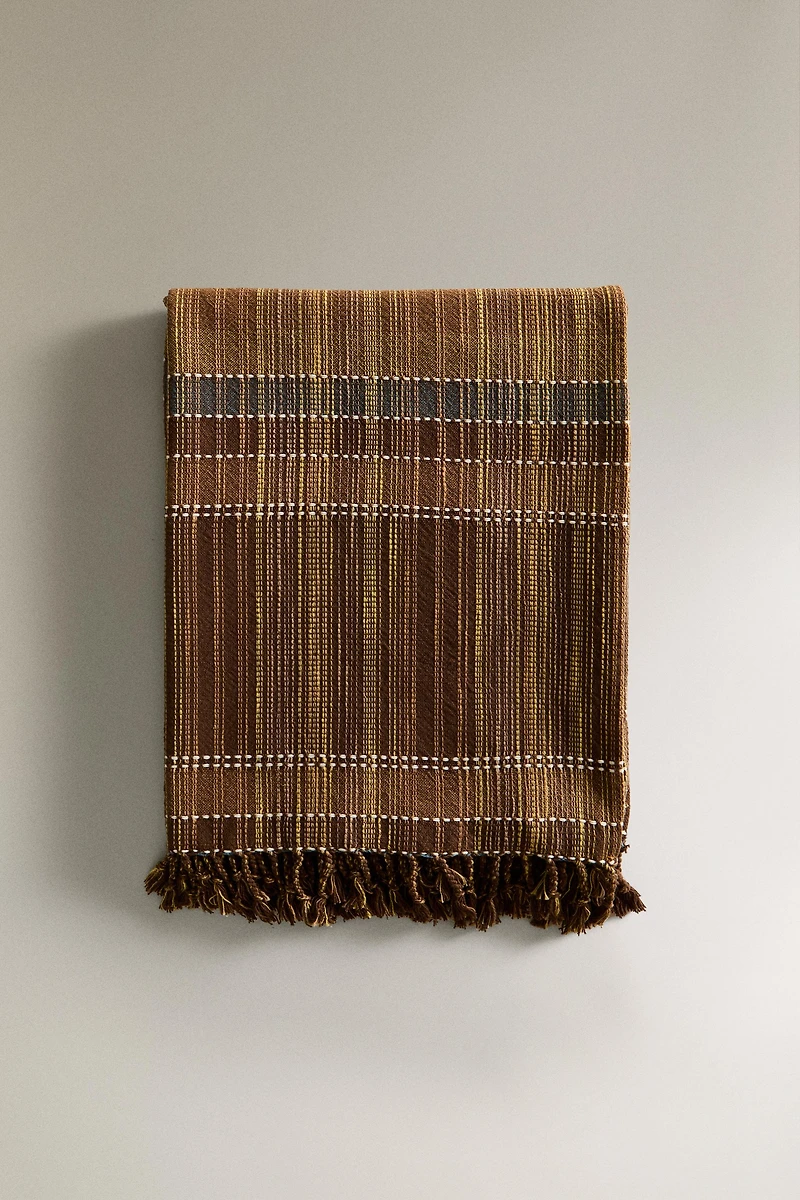 PLAID COTON RAYURES FRANGES