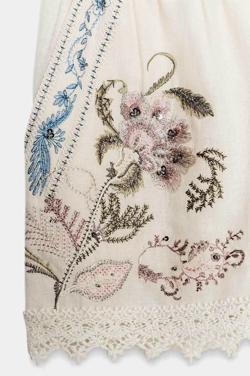 EMBROIDERED LINEN BLEND SHORTS ZW COLLECTION
