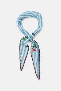 FOULARD BANDANA À RAYURES ET FLEURS BRODÉES
