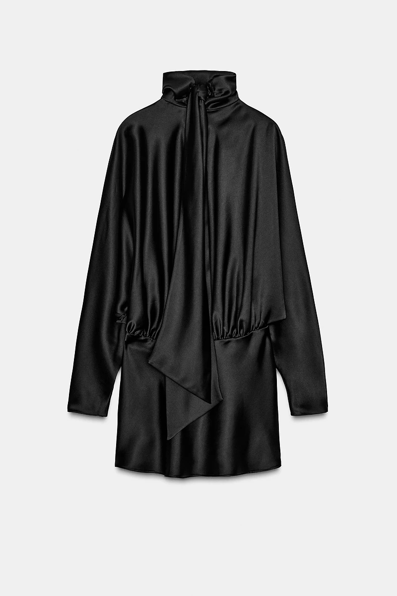 SHORT SATIN FOULARD DRESS