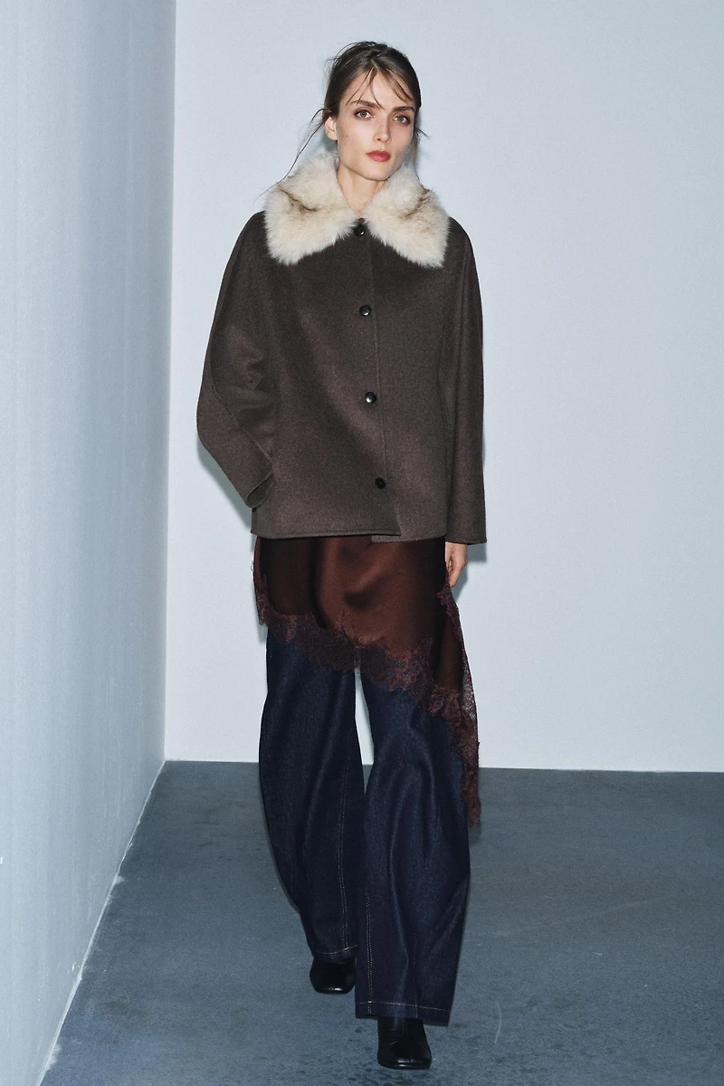 MANTEAU COL EFFET FOURRURE AVEC LAINE ZW COLLECTION