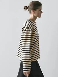 Oversize striped cotton blend T-shirt