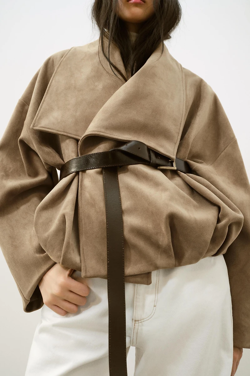 FAUX SUEDE WRAP JACKET