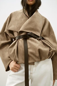 FAUX SUEDE WRAP JACKET
