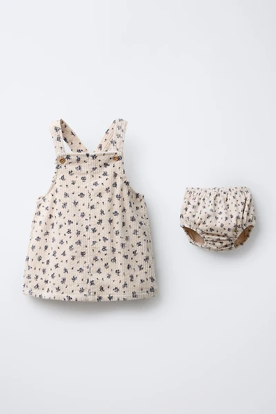 CORDUROY PINAFORE DRESS AND FLORAL UNDERWEAR