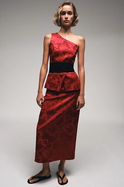 ASYMMETRIC JACQUARD BELTED TOP