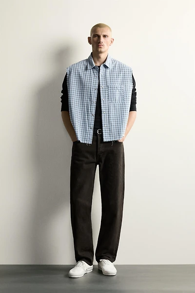 CHEMISE TANK COURTE À CARREAUX