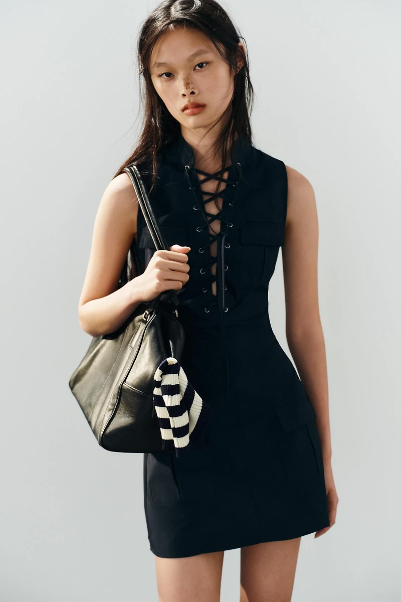 CROSS-OVER STRAP POCKET MINI DRESS