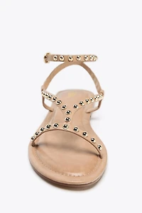 METALLIC BEADED STRAP SANDALS