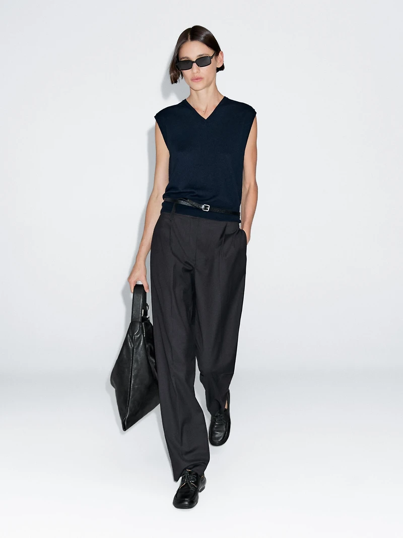 Pantalon à pinces et taille élastique