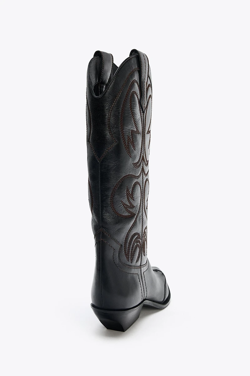 EMBROIDERED LEATHER COWBOY BOOTS