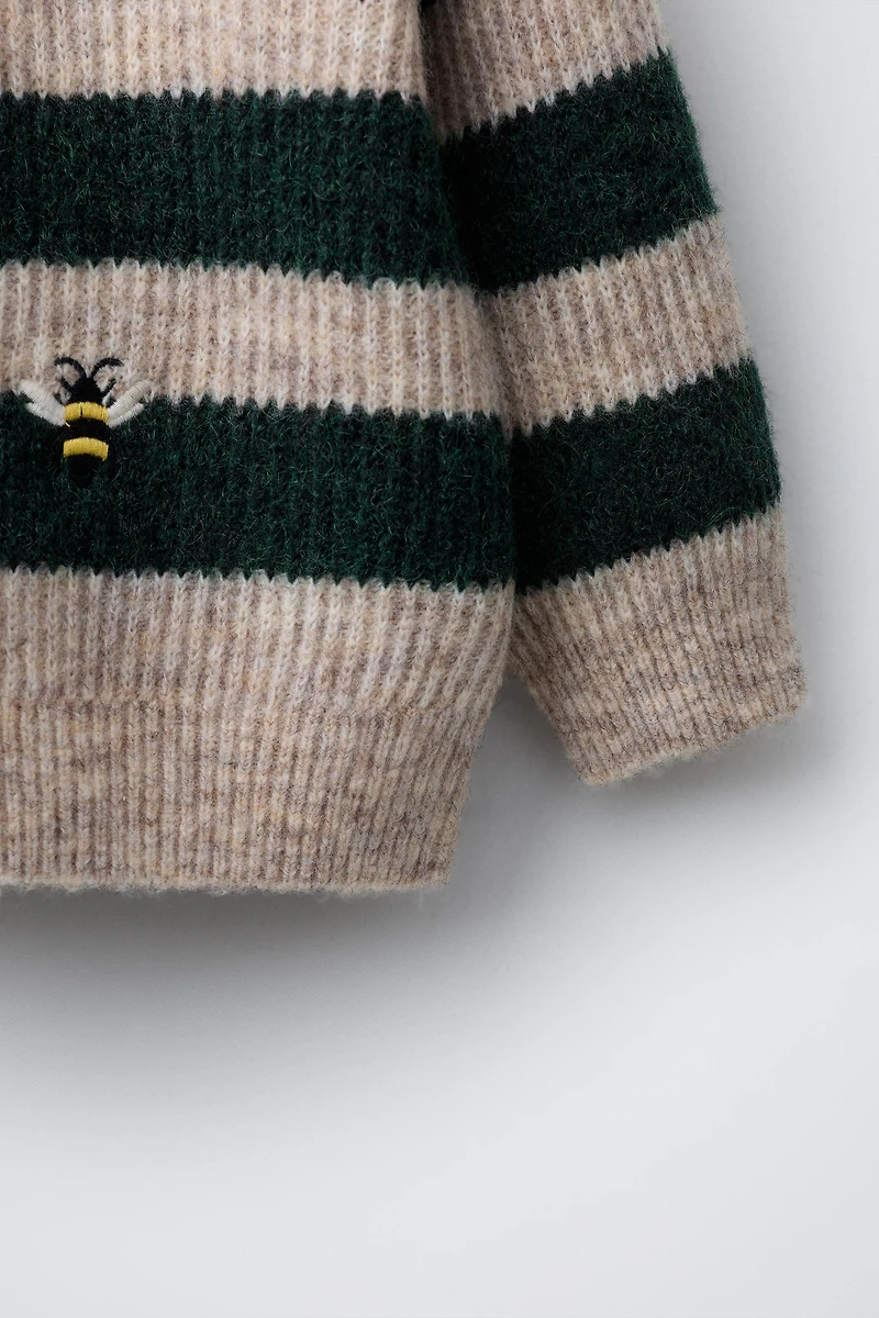 STRIPED KNIT SWEATER WITH FOREST EMBROIDERY