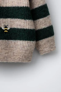 STRIPED KNIT SWEATER WITH FOREST EMBROIDERY