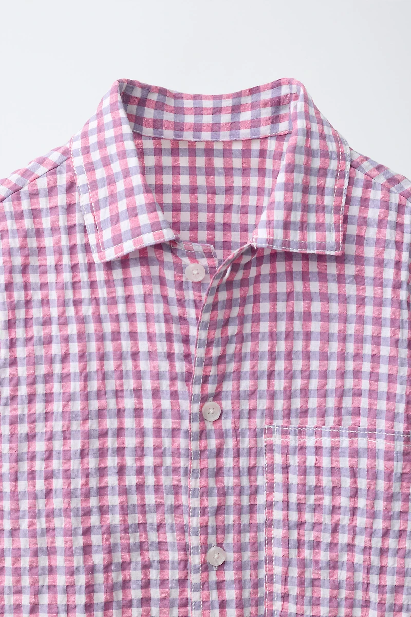WRINKLED EFFECT PLAID SHIRT