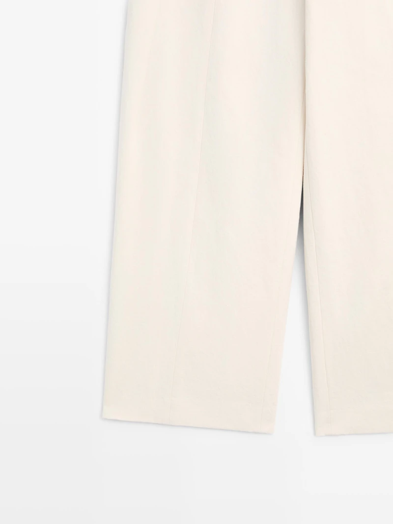 Linen and cotton barrel fit trousers