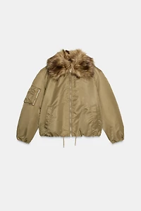 ZW COLLECTION FAUX FUR COLLAR BOMBER JACKET