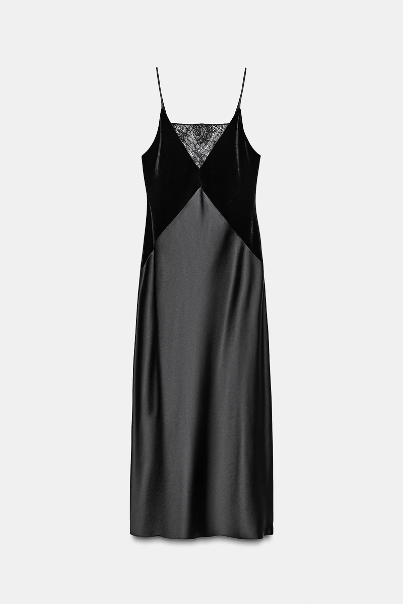 SATIN COMBINATION MIDI DRESS
