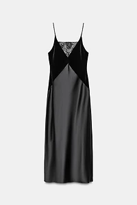 SATIN COMBINATION MIDI DRESS