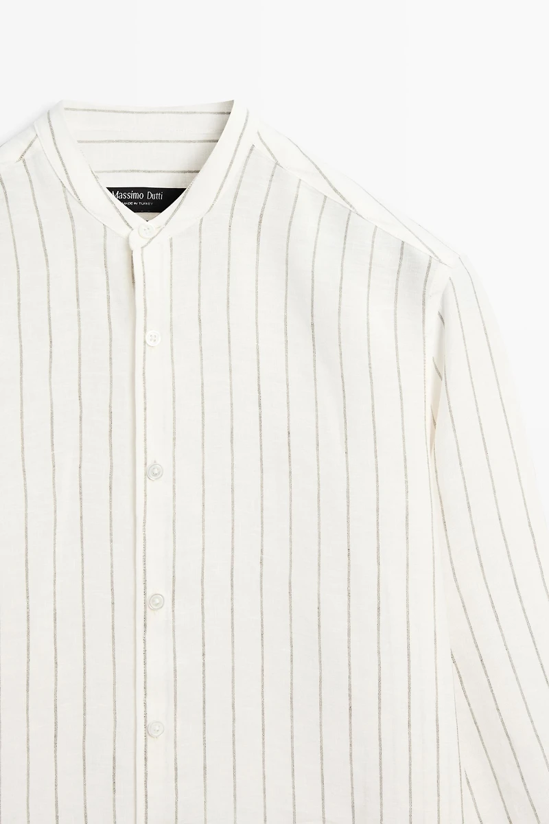 Chemise rayée 100 % lin à col officier