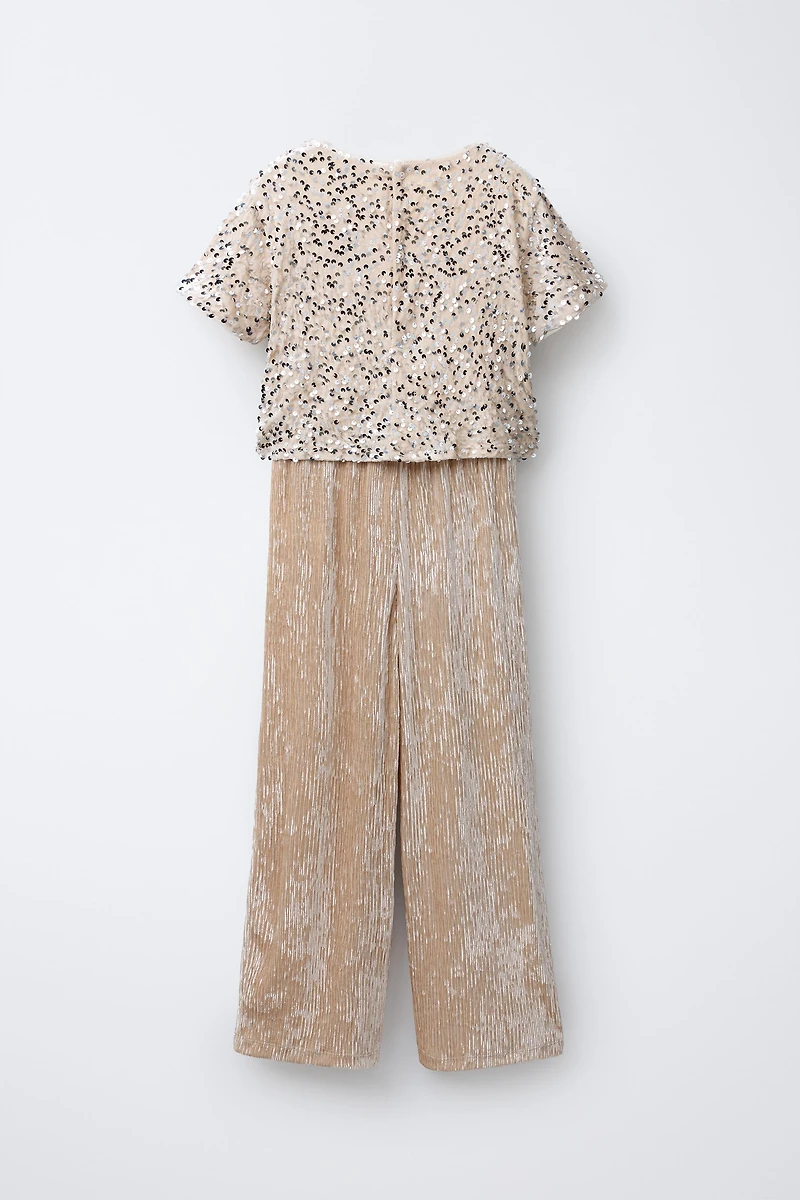 LONG SEQUIN AND VELVET JUMPSUIT