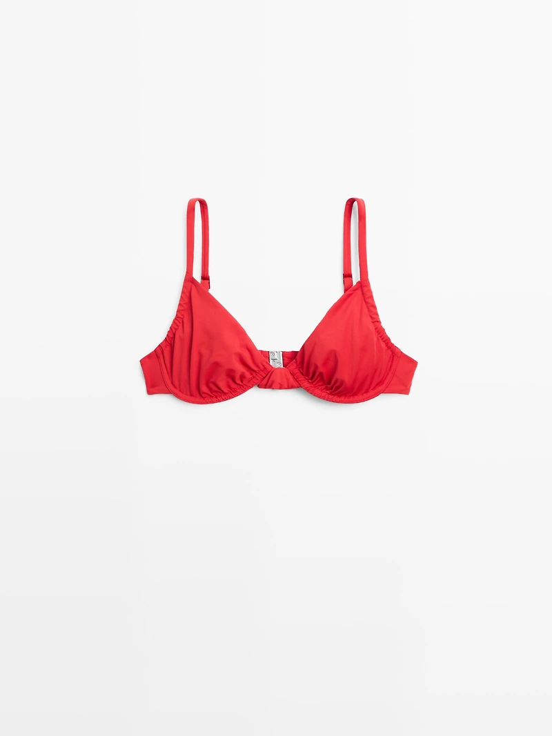 Gathered bikini top with underwire