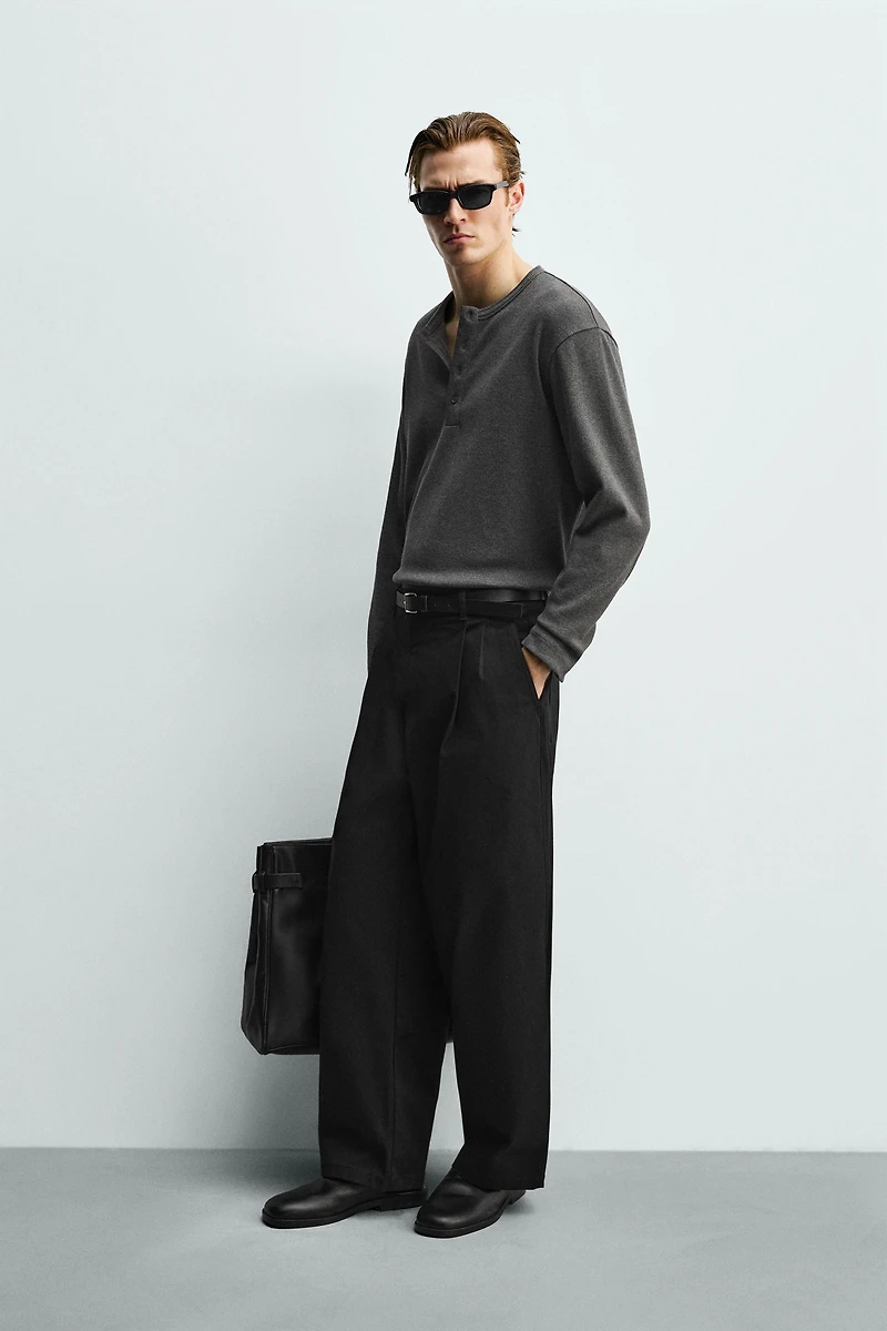 RIB KNIT HENLEY SHIRT