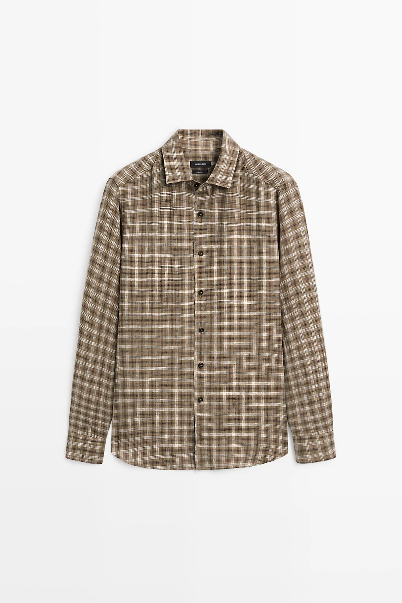 100% linen regular fit check shirt