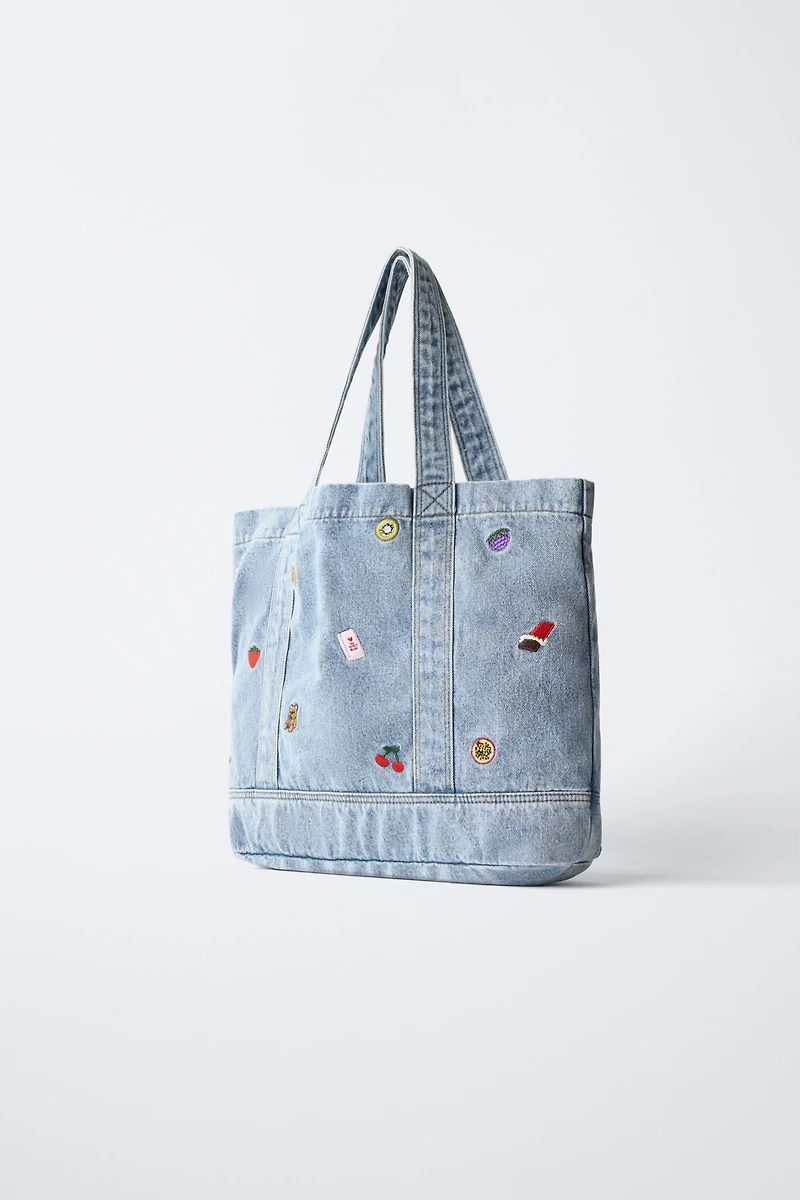 EMBROIDERED DENIM SHOPPER